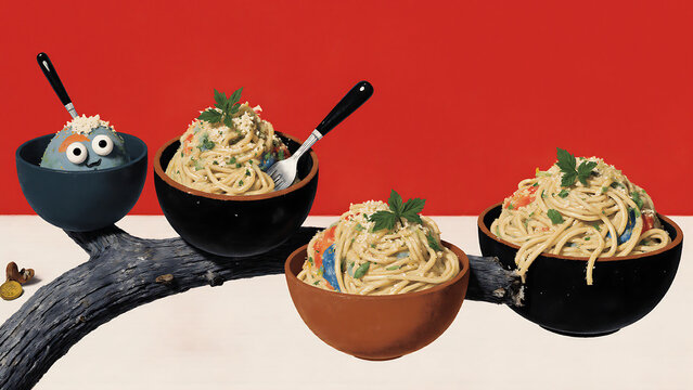 traditional thai food/pasta and chowmin eting bird