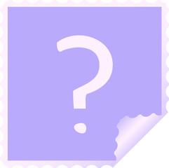 square peeling sticker cartoon of a question mark in bright neon color