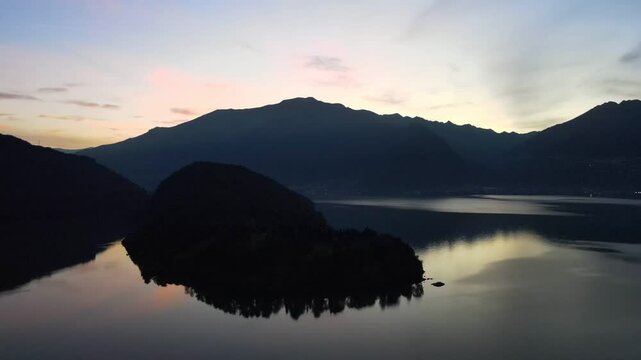 Aerial nature landscape near Piona village in Lake Como Italian Alps mountains in Lombardy