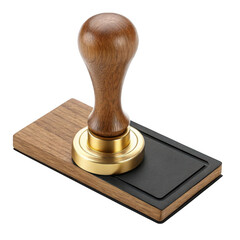 Elegant wooden handle stamp with brass accents isolated on transparent background