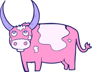 cartoon cow in bright neon color