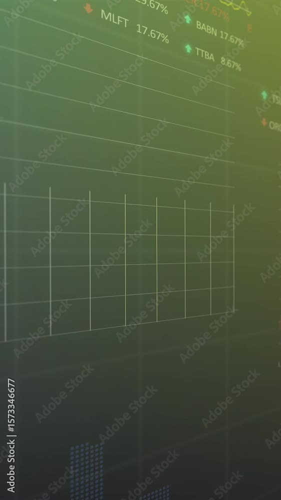 Aufkleber animation of statistical and stock market data processing against green gradient background