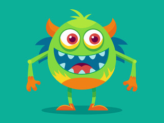Silly retro-inspired monster cartoon posing with goofy grin and colorful comic-style background