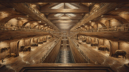 Obraz premium Noah’s Ark Interior: Hyper-Realistic Multi-Level Perspective