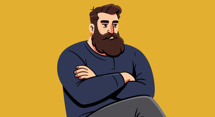Thoughtful Man with Beard Illustrated Portrait