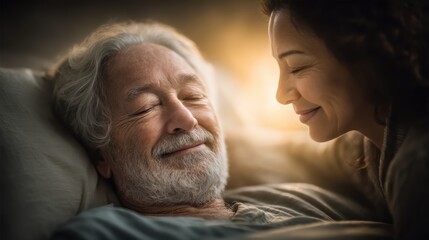 Elderly man relaxing in hospital bed  peaceful care environment