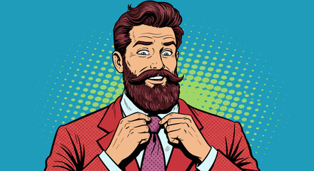 Retro Pop Art Illustration of a Man Adjusting His Tie
