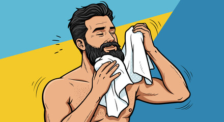 Man Drying His Beard and Chest After Shower A Guide to Post-Shower Beard Care