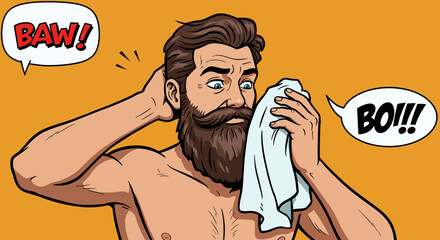 Sweaty Man Wiping Face with Towel A Humorous Illustration