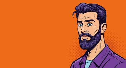 Stylish Man with Beard Pop Art Portrait Illustration