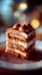 Closeup of tiramisu layers on plate
