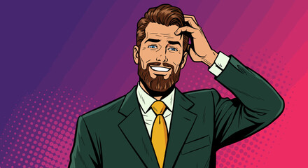 Confused Businessman Pop Art Style Illustration of a Man Scratching His Head