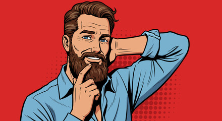 Confident Man with Beard Pop Art Style Illustration