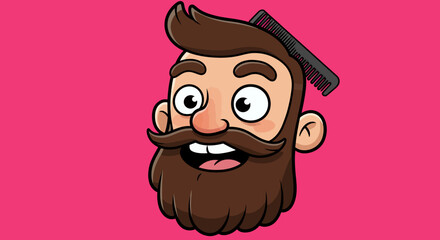 Cartoon Illustration of a Happy Man with a Beard and Mustache