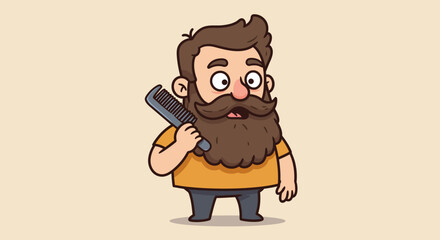 Cartoon illustration of a bearded man holding a comb
