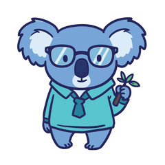Koala wearing glasses and tie while holding a branch  