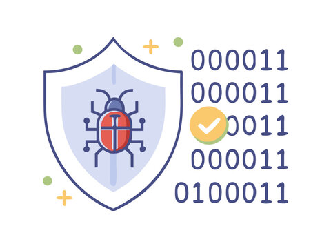 Programming screen showing binary code being protected by digital scanning firewall