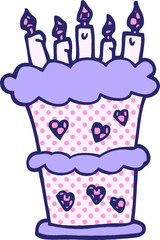 comic book style cartoon birthday cake in bright neon color