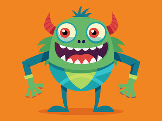 Fototapeta premium Classic retro cartoon monster with googly eyes striking silly pose in vibrant colors