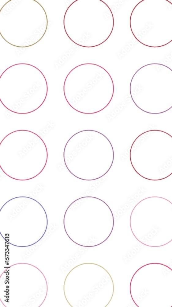 Poster digital animation of multiple colorful circular shapes against white background