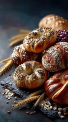 Artisanal bread flat lay arrangement for food photography