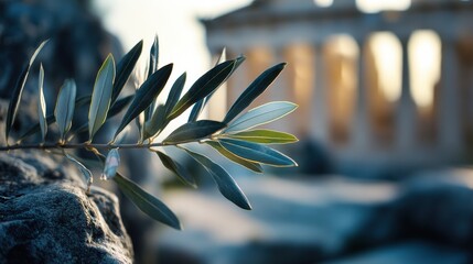 Closeup of olive branch on neutral background