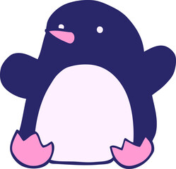 cartoon doodle dancing penguin in bright neon color