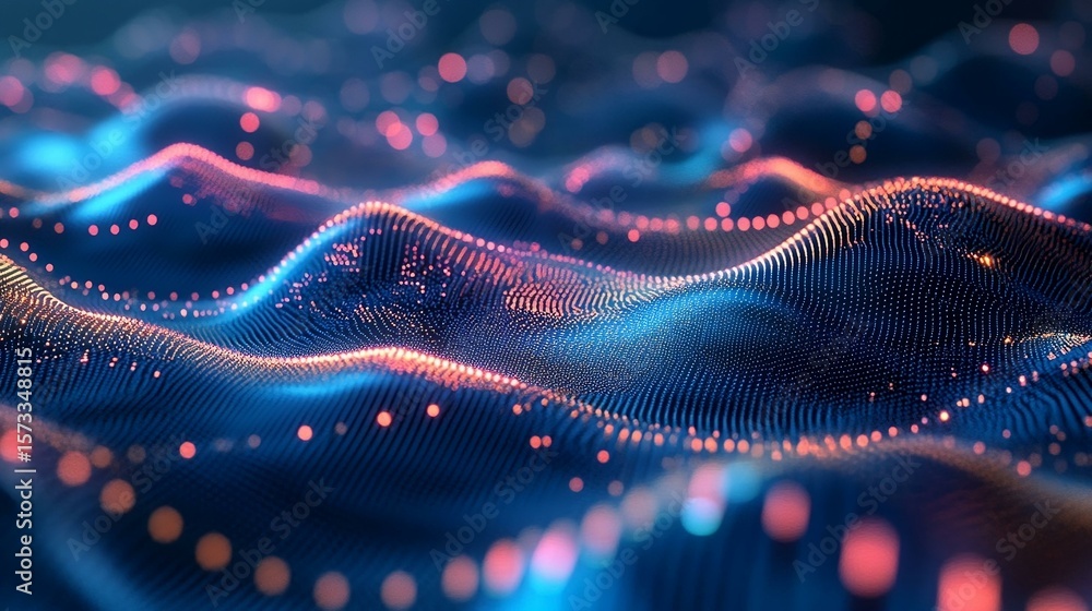 Aufkleber abstract digital waves with glowing particles. generative ai