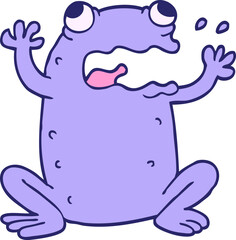 cartoon doodle crazy frog in bright neon color