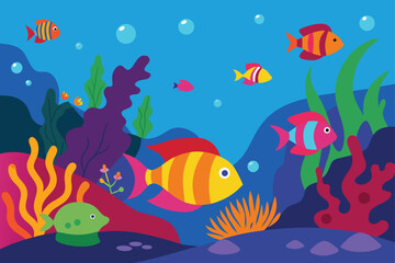 Underwater Coral Landscape with Colorful Fish and Plants