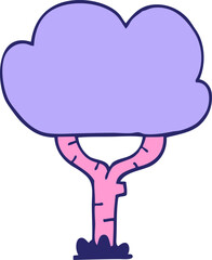 cartoon doodle tree in bright neon color