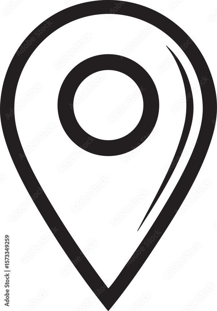 Poster black location pin icon with a circular center isolated on transparent background