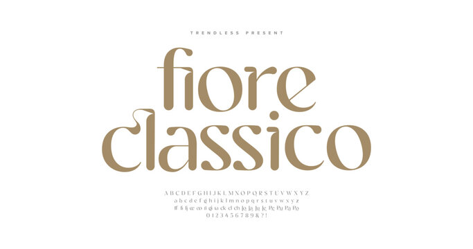 Fiore Classico: a timeless serif font with soft elegance and refined curves. Complete with uppercase and lowercase characters. Suitable for beauty branding, wedding invites, and luxury print.