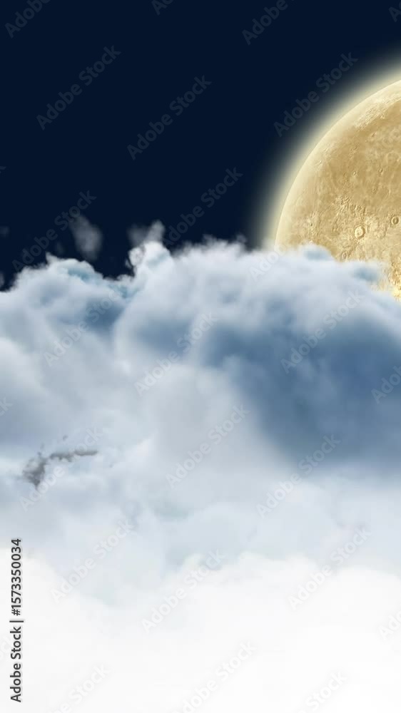 Poster animation of moon in universe and clouds