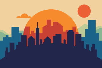 City Skyline from a Hill with Sunrise in Background