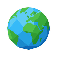 Low poly earth globe showing continents isolated on transparent background