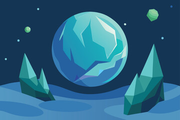 Alien Ice Planet with Jagged Crystals and Northern Lights