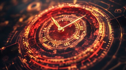 Close-up of a futuristic digital clock face.