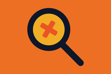 Magnifying Glass Icon With Error Symbol On Orange Background