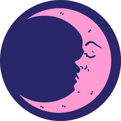 iconic tattoo style image of a crescent moon in bright neon color