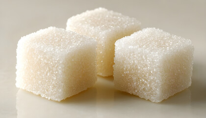 Three sugar cubes arranged neatly.