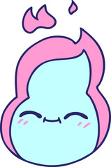 freehand drawn cartoon of cute kawaii fire flame in bright neon color