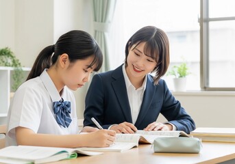 マンツーマンで授業を受ける高校生