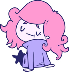 cartoon illustration of a cute kawaii girl in bright neon color