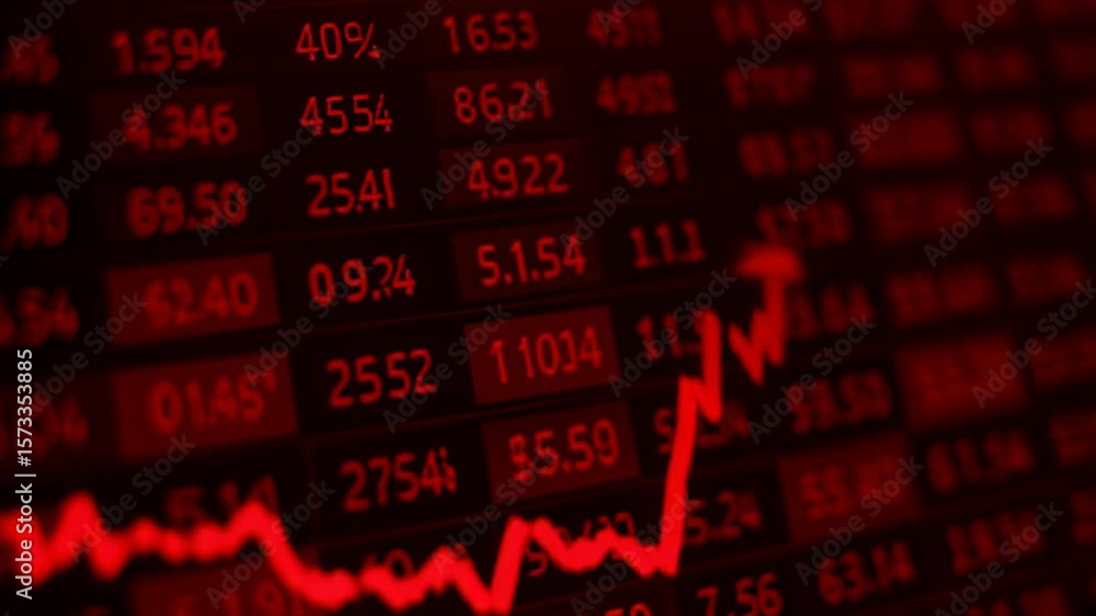 Poster stock market crash with red line graph and falling numbers