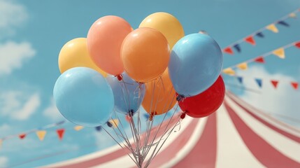 Colorful balloons against a circus tent