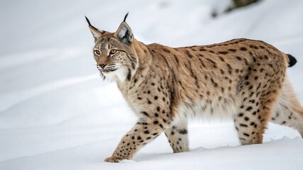 Eurasian lynx isolated on a white background. AI GENERATED.
