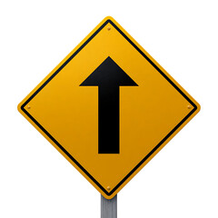 Yellow Diamond Shaped Traffic Sign with Black Upward Arrow Isolated on White Background road sign