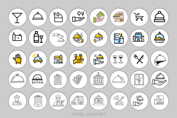 Hotel Service and Facilities Related icon set, tourism, hotel, passport, maps,Icon collection. Vector illustration.Minimalist icons collection.
