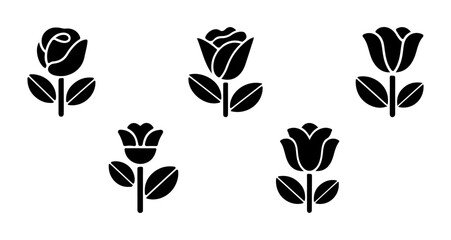 A set of colors. Flat black icons. Decorative elements. Set of simple silhouettes of flower icons. Abstract flower icon. Flower, botanical icon set. Vector illustrations EPS10
